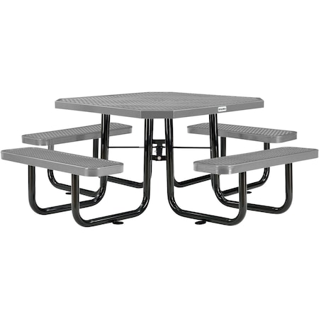 Global Industrial Picnic Table, Gray, Expanded Metal, 46 in L, 29-1/4 in H Overall 436982GY
